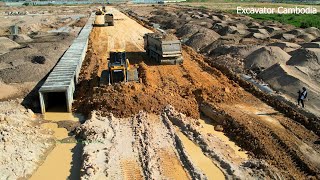 Excellent Techniques Operator Use Strong Power New Bulldozer Pushing Dirt And Sand Building New Road [upl. by Hniht]