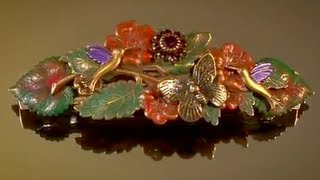 French hair barrette Painted Garden Party with Hummingbirds  Item 252 [upl. by Yelik990]