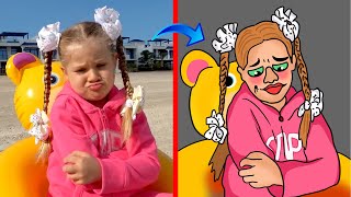 Diana and Roma play slime on the beach  Drawing meme funny compilation part 2 [upl. by Fergus]