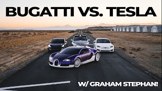 Bugatti Races the FASTEST Tesla in the World Model S p100D Model X Model 3 Performance [upl. by Rednas479]