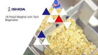 Ishida Europe  Snacks Packing System  18 Head Weigher with Twin Bagmaker [upl. by Hgielime]