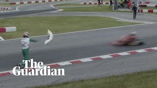 Gokarter throws bumper at competitor in anger following crash [upl. by Sihunn881]