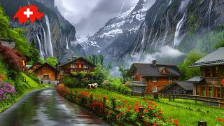 Switzerlands Most Beautiful Places on a Rainy Day 🇨🇭 Wengen Lauterbrunnen Walking in the Rain 4K [upl. by Noxid]