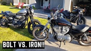 Bolt vs Iron 883 Sportster Yamaha vs Harley Side By Side Comparison Review Thoughts amp Impressions [upl. by Yesllek]