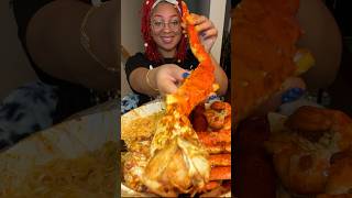 Huge King Crab Leg ramen sausage snow crab potatoes and mega prawns 🦐 seafoodboil mukbang [upl. by Asusej]