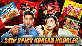 Eating Only SPICY KOREAN NOODLES for 24 HOURS Challenge 🔥  MADE US CRY 🥵 [upl. by Specht]