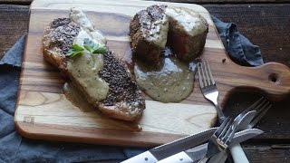 Steak au Poivre with Cognac Cream Sauce Recipe  The Inspired Home [upl. by Eizzo]