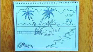 Simple Scenery Drawing by Pencil  drawing for beginners [upl. by Ezalb825]