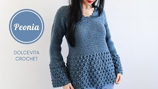 TUTORIAL MAGLIA  PULL ALLUNCINETTO quotPEONIAquot CON SCOLLO A V [upl. by Coumas]