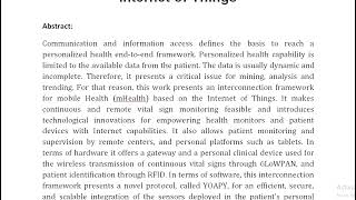 Interconnection Framework for mHealth and Remote Monitoring Based on the Internet of Things [upl. by Erreid]