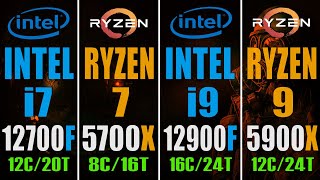 RYZEN 7 5700X vs INTEL i7 12700F vs RYZEN 9 5900X vs INTEL i9 12900F  PC GAMES BENCHMARK TEST [upl. by Ahsiya]