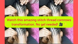 Stitch Thread Cornrows Tutorial for Beginners  How to Do Needle and Thread Cornrows  Stitch Braids [upl. by Fanchon941]