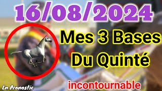 Pronostics PMU Mes 3 bases incontournable VENDREDI 16 AOÛT 2024 CABOURG [upl. by Janicki]