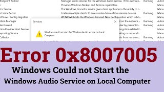 Error 0x8007005 Windows Could not Start the Windows Audio Service on Local Computer  Simple FIX [upl. by Ecneralc]