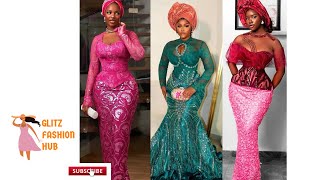 LATEST ASOEBI LACE STYLES 2024 NIGERIAN FASHION STYLES FOR LADIES DAMASK GOWN STYLES FOR LADIES [upl. by Mcdermott]