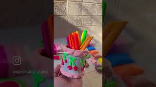 Cute pen holder with clay shortsviral art clay diy handmade [upl. by Siravaj]