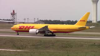 9424 KCVG DHL Boeing 777 Takeoff [upl. by Enyalb152]