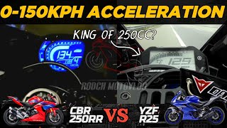 Honda CBR250RR SP 🆚️ Yamaha YZF R25  0150kph Acceleration  Top Speed Attempt 🔥 [upl. by Nwadrebma]