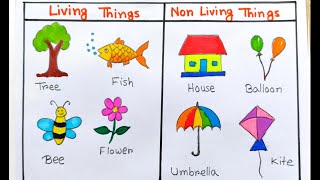 Beautiful Living things drawing easy  How to nonliving things for school  Living and non living [upl. by Haianeb]