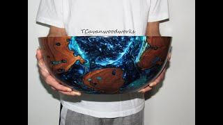 Extra large wood turned inlaid river epoxy resin inlaid wood bowl [upl. by Eberto]