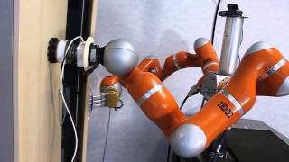 Dualarm robot with Two Kuka LWR arms Opening and Closing a Door Using Modular Relative Jacobian [upl. by Enner]