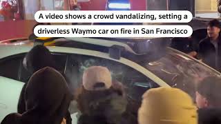 Driverless car vandalized set ablaze in San Francisco  REUTERS [upl. by Lulu]