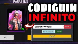 SAIU CODIGUIN INFINITO DO CONJUNTO COBRA NO GERADOR DE CODIGOS PARA TODOS FREE FIRE FF [upl. by Akemrej]