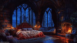 Beautiful Kingly Cozy Castle Bedroom with Rain Fireplace and Thunderstorm Sounds To Sleep [upl. by Asylla165]