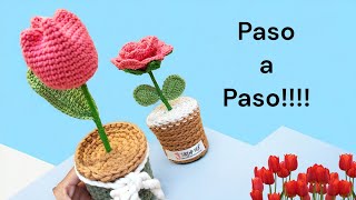 macetero con tulipán tejido paso a paso crochet [upl. by Devinne493]