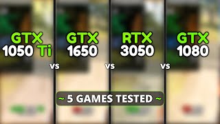 GTX 1050 Ti vs GTX 1650 vs RTX 3050 vs GTX 1080  Test In 5 Games [upl. by Cooperman]