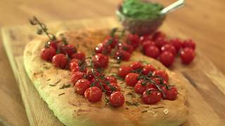 Focaccia with pesto and vine tomatoes recipe [upl. by Ahsein]