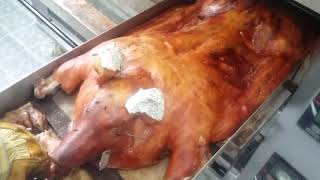 pecenje prase  roast pig on gas oven [upl. by Yruy243]