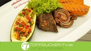 Gegrillte RinderNussroulade an gefüllter Zucchini dazu Süßkartoffel [upl. by Natsrik800]