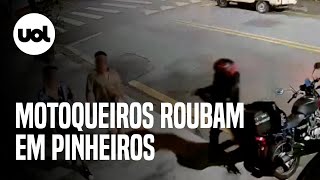 Motoqueiros roubam e perseguem vítimas em rua de Pinheiros [upl. by Abbotsen]