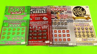 SAT BIG GAME 166 50X THE CASH MILLIONAIRE MAKER MONOPOLY FL Lottery Scratchers [upl. by Chloris]