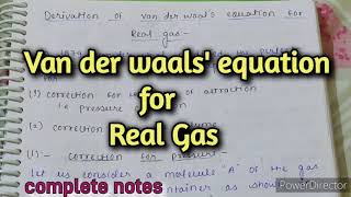 vander waals equation in hindi  van der waals equation  basic thermodynamics by rahul sir [upl. by Hashimoto]