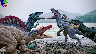 🔥 GIANTS DINOSAUR BATTLE 🦖 Trex Spinosaurus Indominus Rex Jurassic World Dino Action Figures [upl. by Kafka]