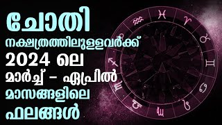 ചോതി നക്ഷത്രത്തിലുള്ളവർക്ക് 2024 ലെ മാർച്ച്  ഏപ്രിൽ മാസങ്ങളിലെ ഫലങ്ങൾ  Chothi March  April 2024 [upl. by Riamu]