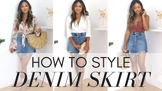 How To Style Denim Skirt  5 Ways to Wear the Denim Skirt  Lookbook [upl. by Nymrak]