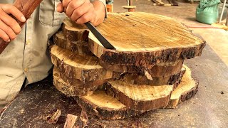 Extremely Unique Woodworking From A Tree Stump  The Table With 6 Very Sturdy Tree Stump Slices [upl. by Jarret]