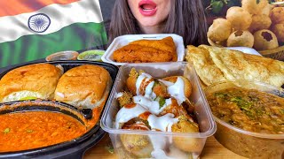 ASMR INDIAN STREET FOOD MUKBANG No Talking DAHI PURI CHOLE BHATURE PAV BHAJI BREAD PAKORA [upl. by Sldney]