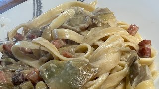 Un PRIMO di PASTA spettacolo FETTUCCINE CREMOSE con CARCIOFI e PANCETTA [upl. by Arabel194]