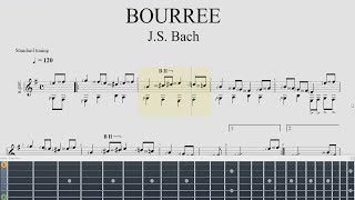 Bach  BOUREE IN E MINOR  Guitar Tutorial Tab  Sheet Music [upl. by Enoed]