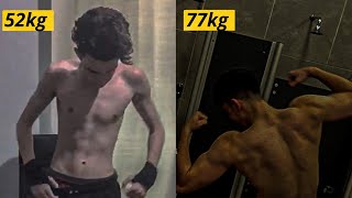 EVOLUÇÃO 1 ANO DE ACADEMIA ECTOMORFO 52KG77KG [upl. by Airednaxela]