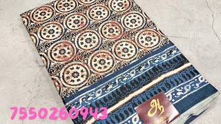 Latest ajrak print butter cotton sarees collections [upl. by Bordiuk]