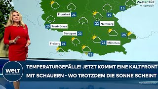 DEUTSCHLAND Temperaturgefälle Nun kommt eine Kaltfront mit Schauern Wo es besonders viel regnet [upl. by Annecorinne]