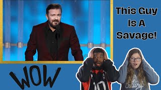 AMERICANS REACT TO Golden Globes 2012  Ricky Gervais Opening Monologue [upl. by Yennek905]