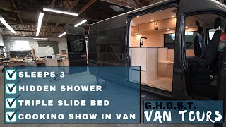 Van Tour  Built for Cooking on the Road with Hidden Shower [upl. by Irrahs]