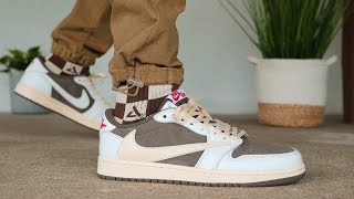 TRAVIS SCOTT Air Jordan 1 Low REVERSE MOCHA Review amp On Feet [upl. by Miksen]