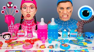 ASMR MUKBANG 홈메이드 갤럭시 허니 젤리 레드 디저트 아이스크림 먹방 amp 레시피 DESSERT Spiderman Jelly Candy by HUBABANG [upl. by Llezniuq]